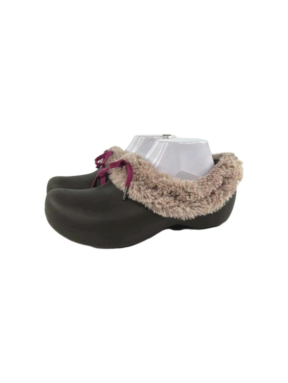 Crocs Gretel espresso brown Clogs US 8 Womens Fur Trim Bow Slip-On Shoes